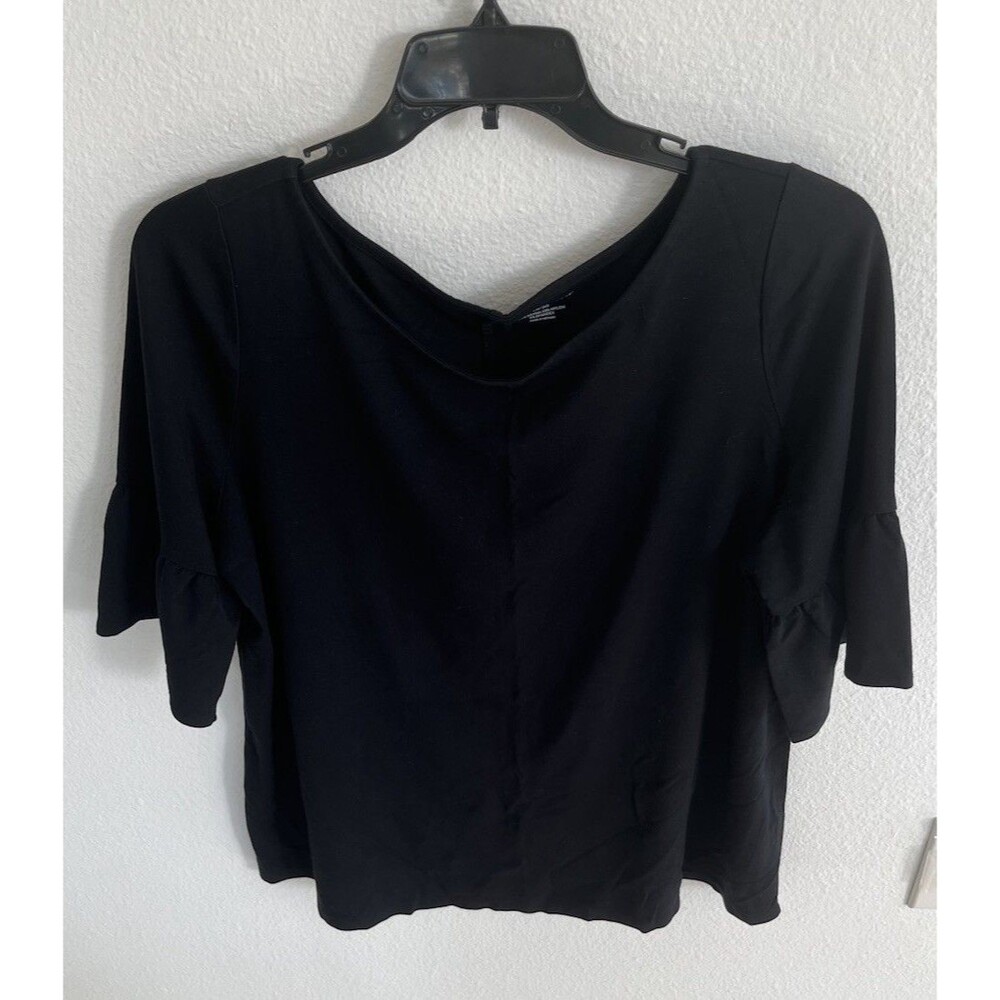 Lane Bryant Plus Sz 18/20 Black Ruffle Sleeve Blouse Office Wear Modern Capsule